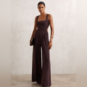 Reiss Dion$420Wide-Leg Cut-Out Jumpsuit .S Burgundy PETITE